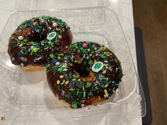 Chocolate glaze st patty donut.