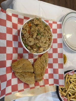 Combination Fried Rice Fried Fish Basket Garlic butter fries