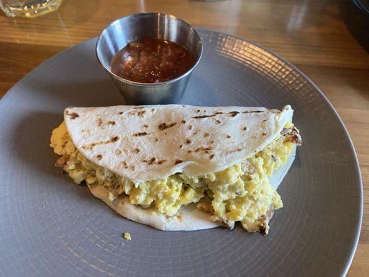 Breakfast Taco (chose flour tortilla and bacon), comes with salsa