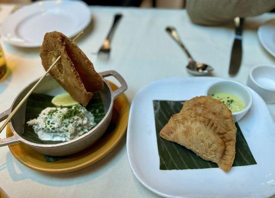 Cod fritter with crab & chicken empanadas