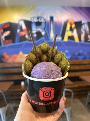 Pandan Waffle with Ube Horchata