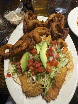 Fish Tacos with onion rings