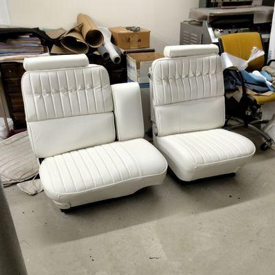 Custom cut and sewn all leather seat covers for a 1974 Cadillac convertible.