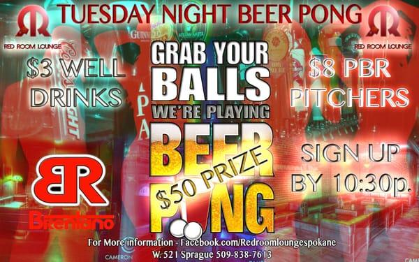 Beer Pong and Free Pool Every Tuesday Night!