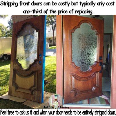 This door was weathered so bad that the homeowner requested stripping down the stain and varnish. Cherry stain made it look like a new door