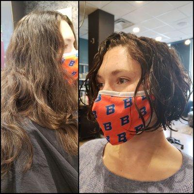 Before and After. From Long Layers to a Customized Bob. Haircut by Raul Zamarripa.