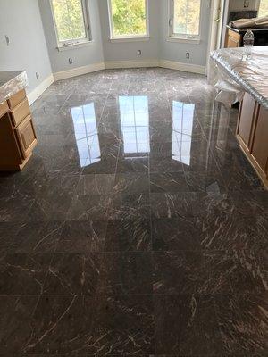 Kitchen floor restored to a high polish finish.