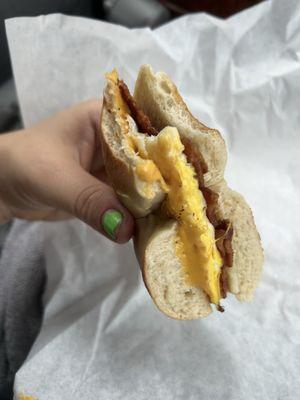 Egg Cheese Bacon on Bagel