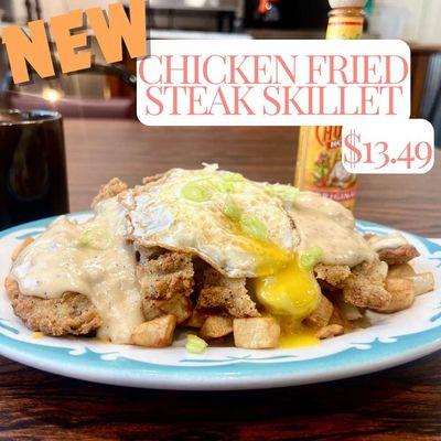 Our newest special: Chicken Fried Steak Skillet!