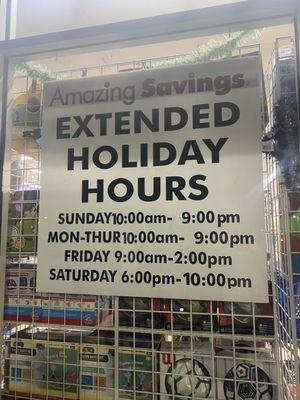 Extended Holiday hours