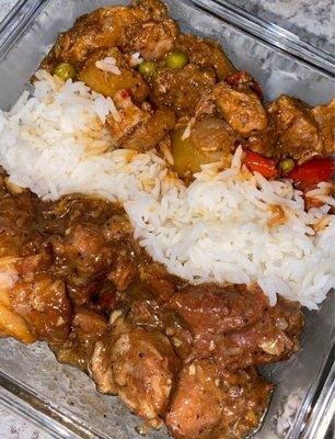 beef caldereta & pork adobo with white rice