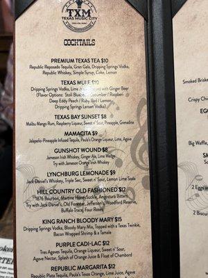 Look at that drink menu! Next time a Country Old Fashioned is in order.