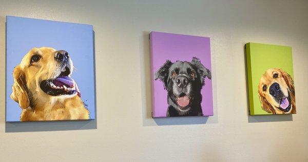 Colorful Dog Lovers Artwork on exhibit by VERY talented local artist ( order a custom painting of your pet )