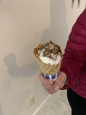 Rocky road in a waffle cone!