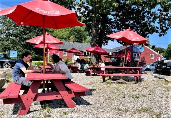 Lots of umbrella-covered tables to eat outdoors