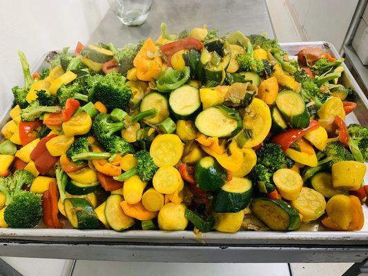 Freshly cooked garden vegetables for our special lamb orders