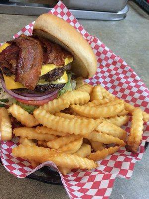 Double bacon cheeseburger basket