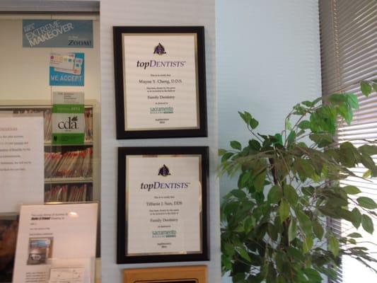 Both Dr. Wayne Cheng and Dr. Tiffanie Sun were awarded as Top Dentist by Sacramento Magazine.