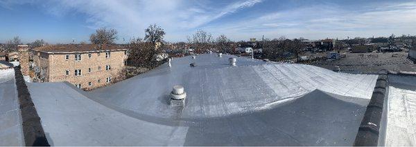 Complete Tear-Off and Replace Modified Bitumen Rubber Roofing system and Apply a Non-Fibered Aluminum Roof Coating