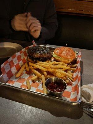 Burger with grilled onions and mushrooms added