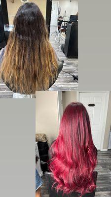 Cherry red hair color ( before & after )