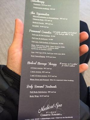 2nd page of MedSpa Menu