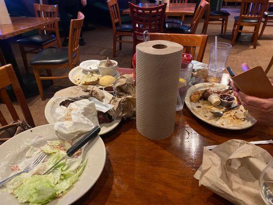 Plates sitting for 20 minutes after we were finished.  No one cleaning up.