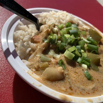 Wild Mushroom Etouffee w/Rice from "Water & Wheat x Nola Roux" at the People's Plant-Based Party 10/6/24, sponsored by PFC & Vegan Kalamazoo