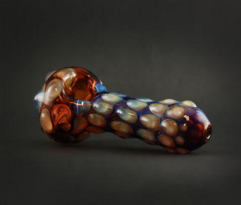 Amber fumed hand pipe with clear magnifiers by Mountain Jam