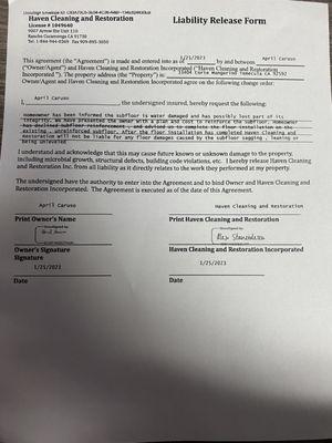 In response to Caruso's yelp review. Insurance did not approve coverage for subflooring and customer did not want to pay to repair it then.