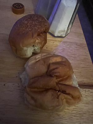 Flattened and crushed rolls.