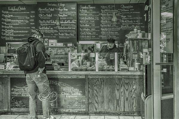 The counter with the menu at bridge st cafe