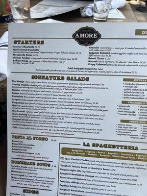 Menu for Amore