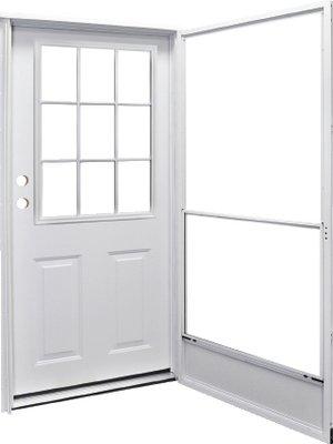 Cottage style combo door with standard storm door.