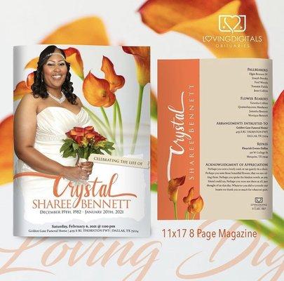 Custom designed obituary and printing services