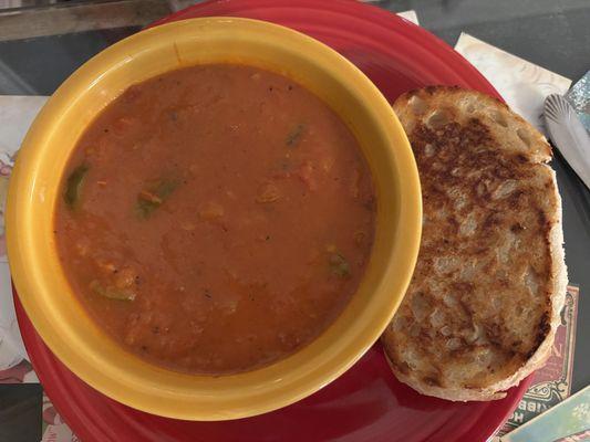 Gourmet grilled cheese with tomato soup.