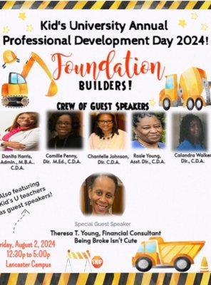 Kids University Staff Professional Dev. Day 2024.  Special Guest Speaker & Business owner, T. Young, Financial Consultant