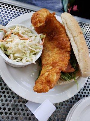 walleye sandwich with slaw