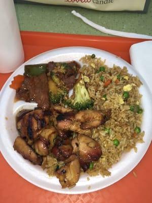 Combo #2 with bourbon chicken and beef and broccoli, $7.83