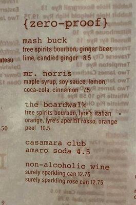 Mocktail menu