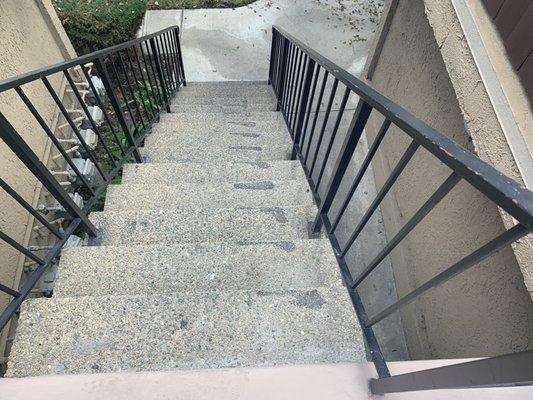 Deckpros was hired to repair the landing at my unit. They left a tar-like substance on the stairs.