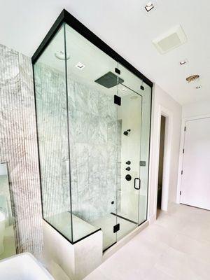 Frameless Steam Shower Enclosure - in Matte Black Finish