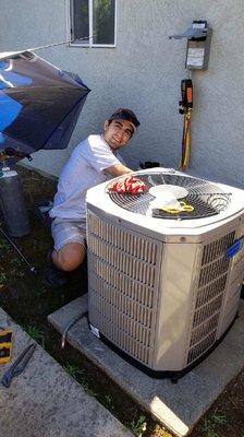 Heating and air conditioning installation. New American Standard HVAC system.