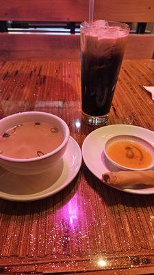 Soup and spring roll with Thai coffee at Bangkok Thai in St. Pete