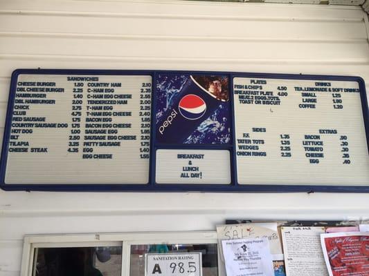 The menu and prices