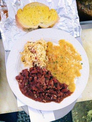 Combo Plate: Red Beans and Rice, Jambalaya, and Étouffée