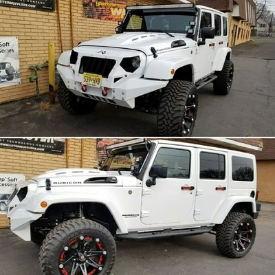 We put on a 3" lift on this Jeep,  and a bunch of other goodies.  Fab Four front bumper, wheels, tires, side steps, light bar, etc.