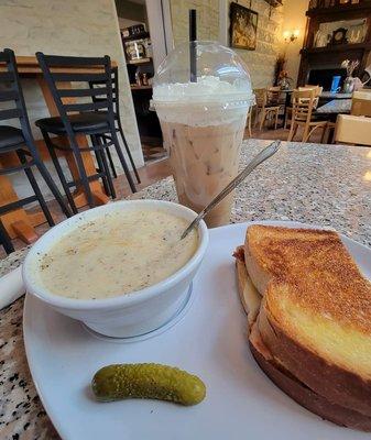 Grilled Ham & Cheese with Baked Potatoe Soup