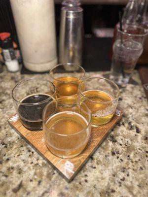 Beer flight   Ok cider co apple snap Roughtail migrating coconuts Anthem Peach Cobbler Sour Ale  American Solara tulsa pipe