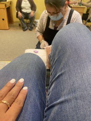 In process of a pedicure